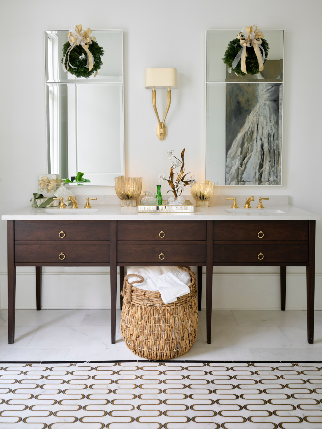 Elegant bathroom in Atlanta Home for Holidays Designer Showhouse 2021 by Sande Beck.