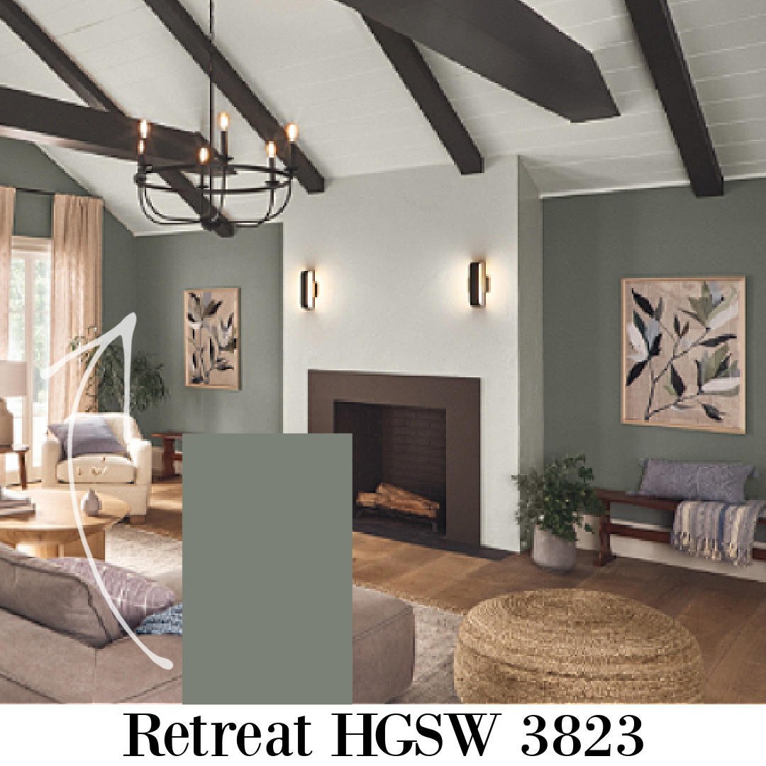 Retreat paint color (HGSW 3823) is an earthy tranquil soothing green-gray. #retreat #paintcolors