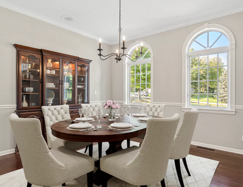 Formal dining room with built-in china cabinet - Hello Lovely Studio.