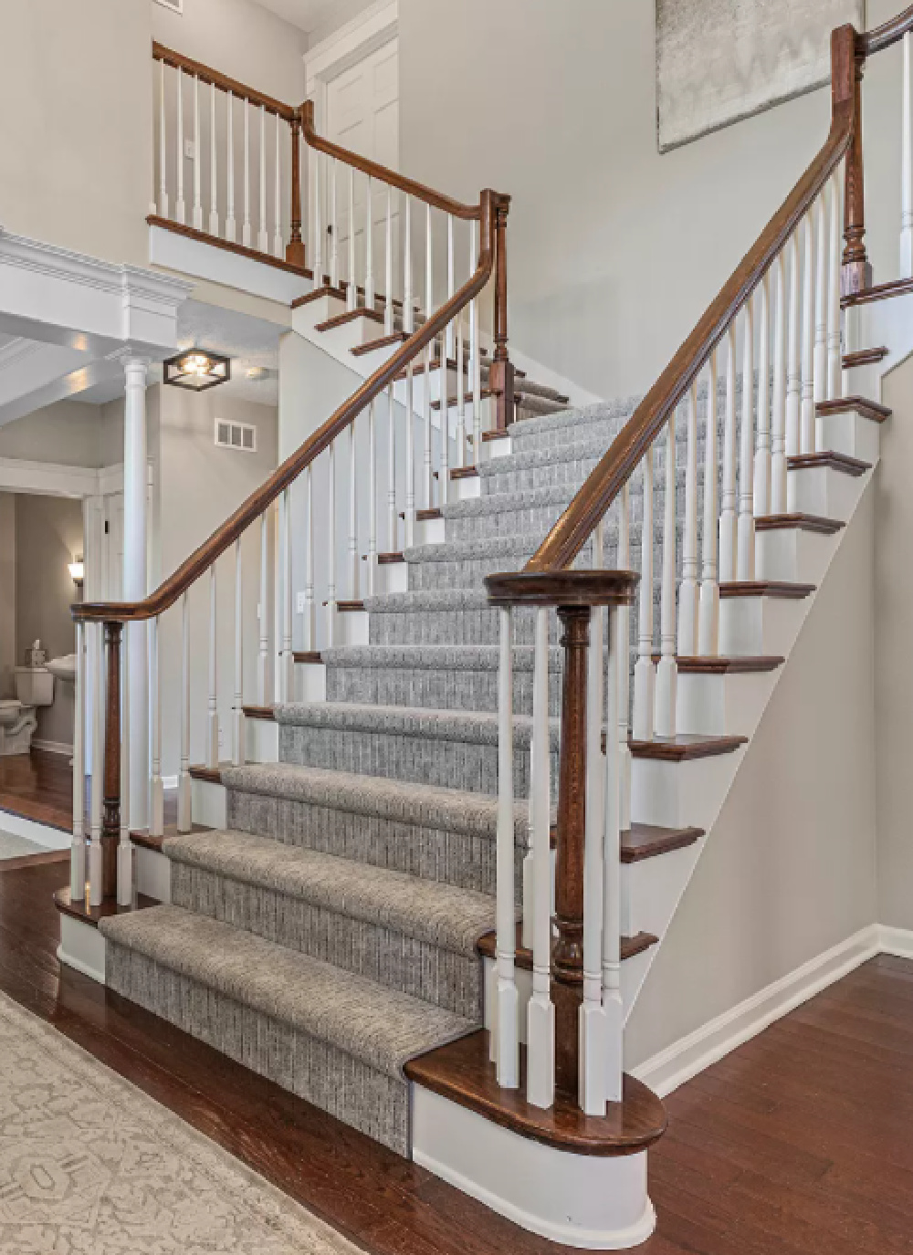 Staircase in our Georgian entry before we made changes - Hello Lovely Studio.