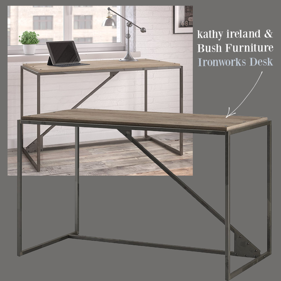 Industrial style wood and iron desk for home office - kathy ireland and Bush Furniture at Quill. #officedesks #industrialfarmhousestyle