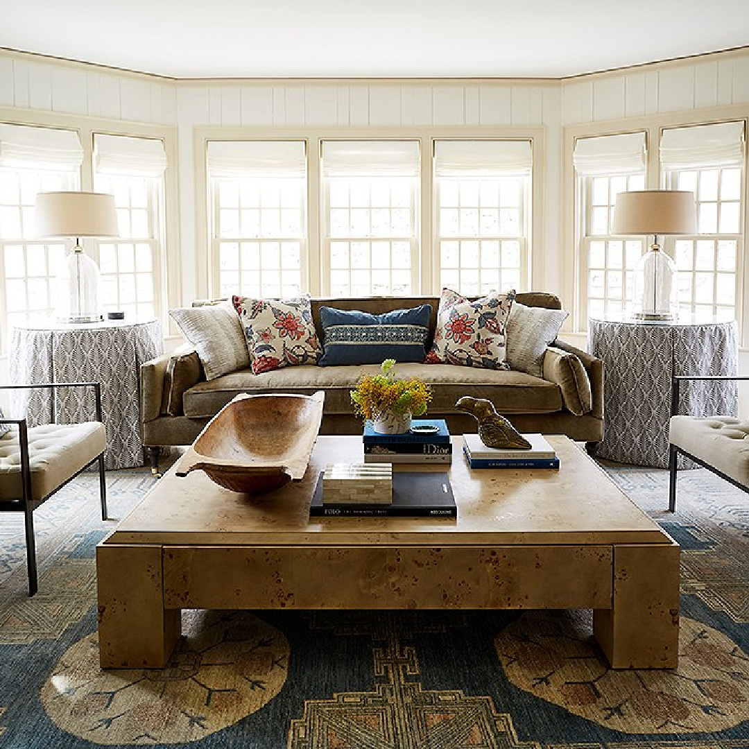 Casual classic interior design in a den of a New England farmhouse - OKL.