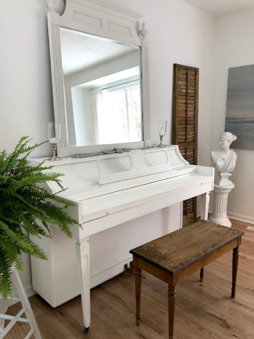 My white studio with Belgian style linen chairs and European country style - Hello Lovely Studio. #whitelinen #serenedecor