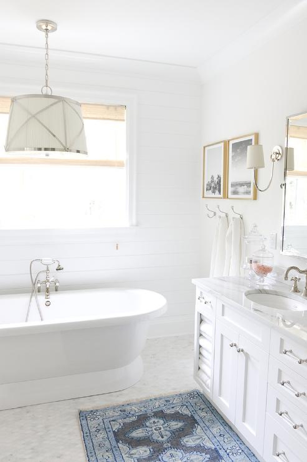 BEHR POLAR BEAR paint color in bath with soaking tub - Monika Hibbs