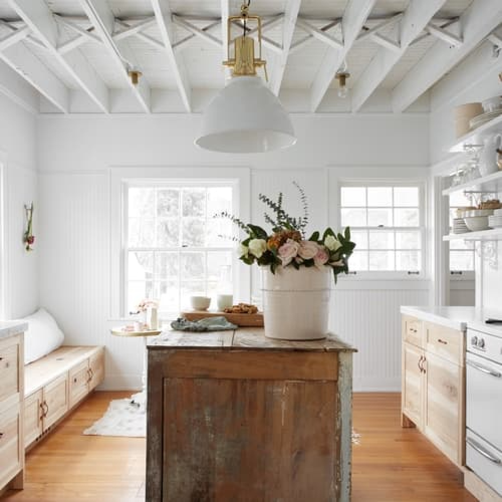 Leanne Ford designed white kitchen (Rinaman project) painted Delicate White by PPG.