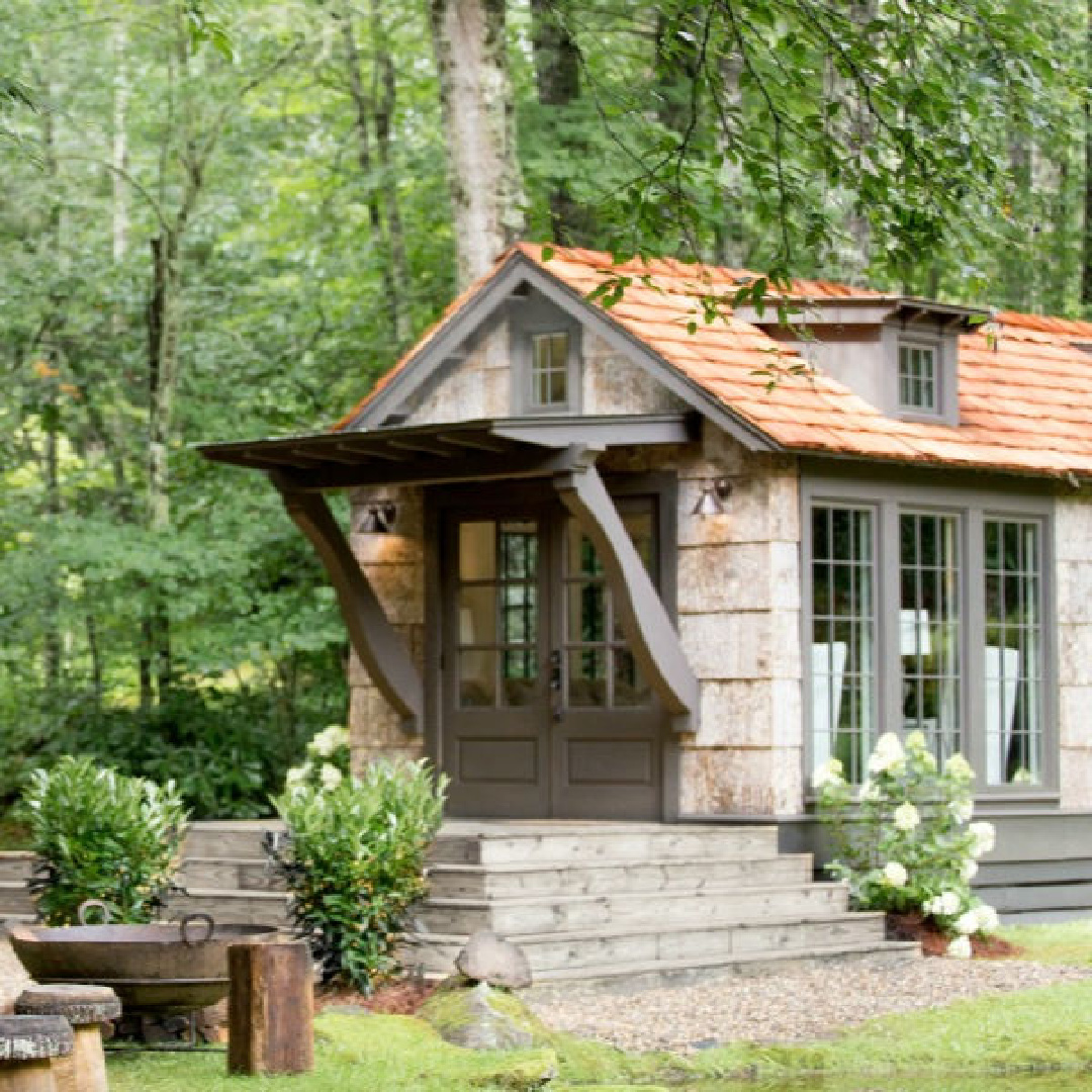 Jeffrey Dungan designed tiny house with finely crafted Low Country style -one of the cottages at The Retreat at Oakstone in Tennessee. #tinyhousedesign