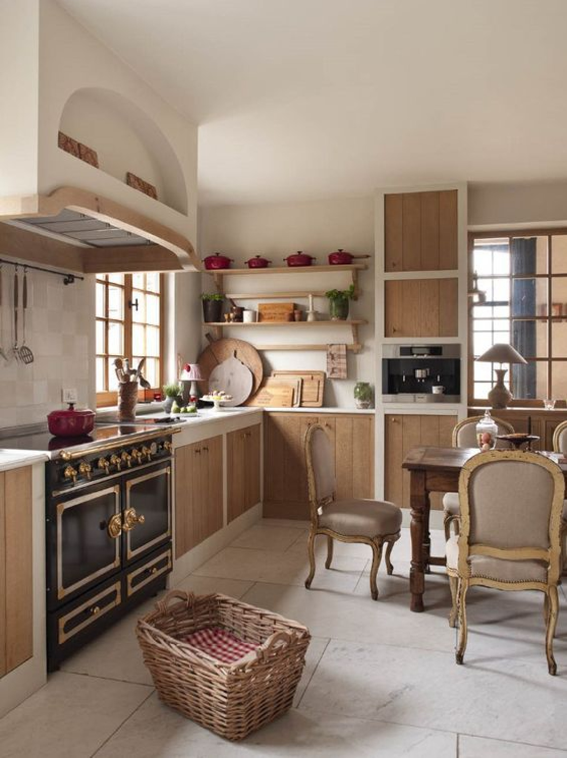 Photo: Claude Smekens. Elegant Belgian style kitchen with white oak cabinetry and design by Greet Lefevre of Belgian Pearls. #belgiankitchen