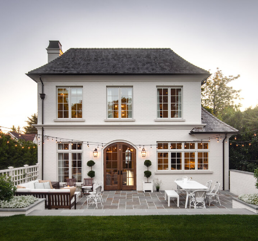 Exterior of beautiful French country home with interior design by Jenny Martin Design. #houseexteriors #frenchcountryhome #interiordesign