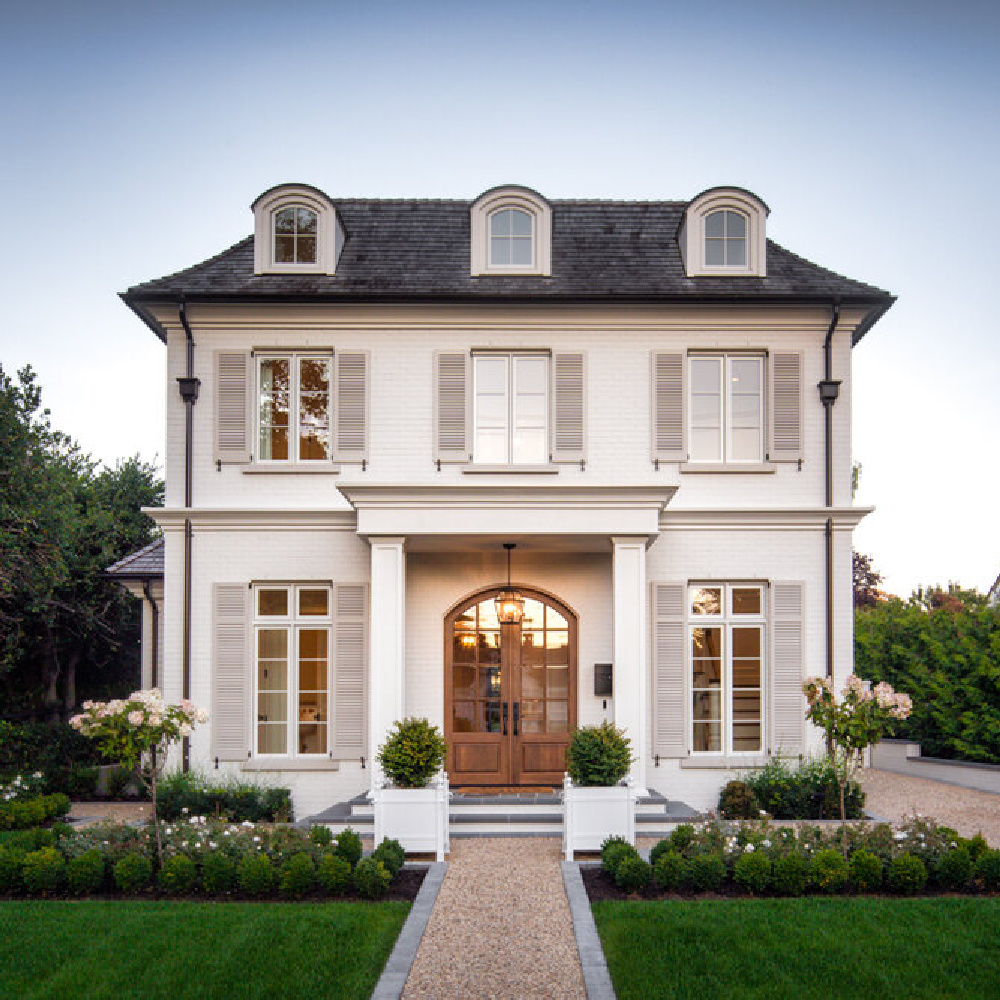 Exterior of beautiful French country home with interior design by Jenny Martin Design. #houseexteriors #frenchcountryhome #interiordesign