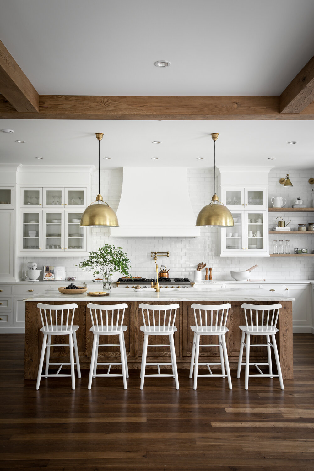 Island with counter stools in beautiful French country home with interior design by Jenny Martin Design. #frenchcountrykitchen #interiordesign