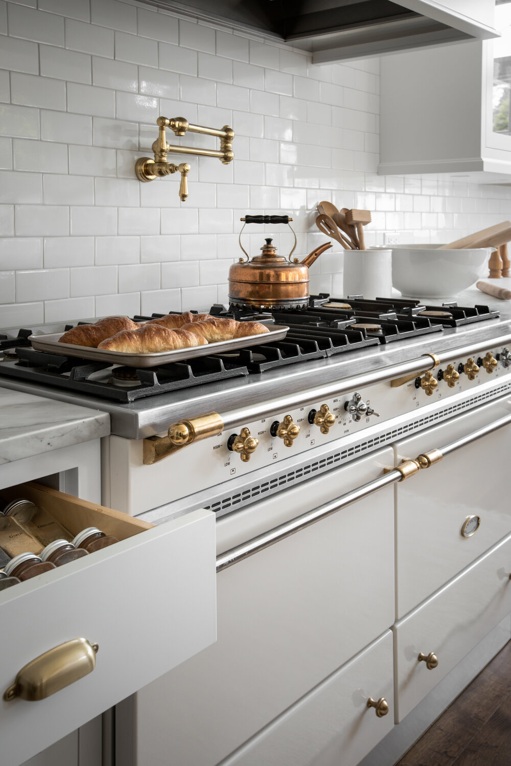 Lacanche range in beautiful French country home with interior design by Jenny Martin Design. #frenchcountrykitchen #interiordesign