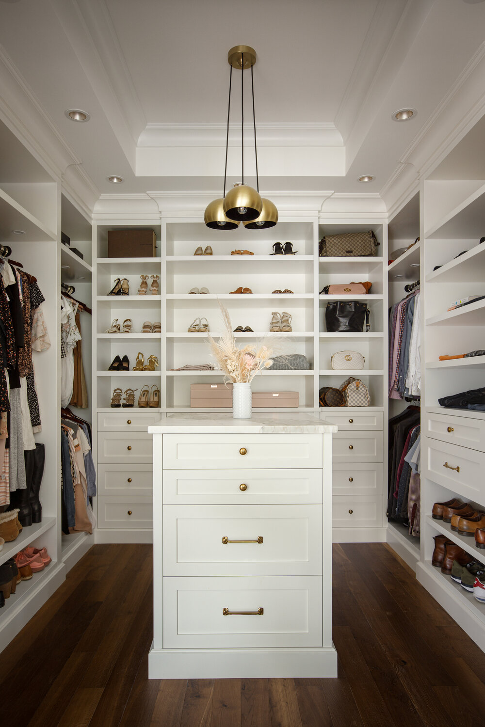 Custom closet in beautiful French country home with interior design by Jenny Martin Design. #frenchcountryhome #customclosets