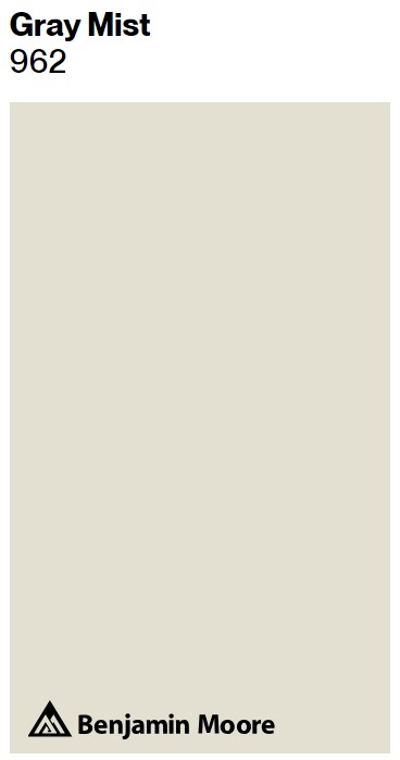 Benjamin Moore Gray Mist paint color swatch. #graymist #benjaminmooregraymist #graypaintcolors