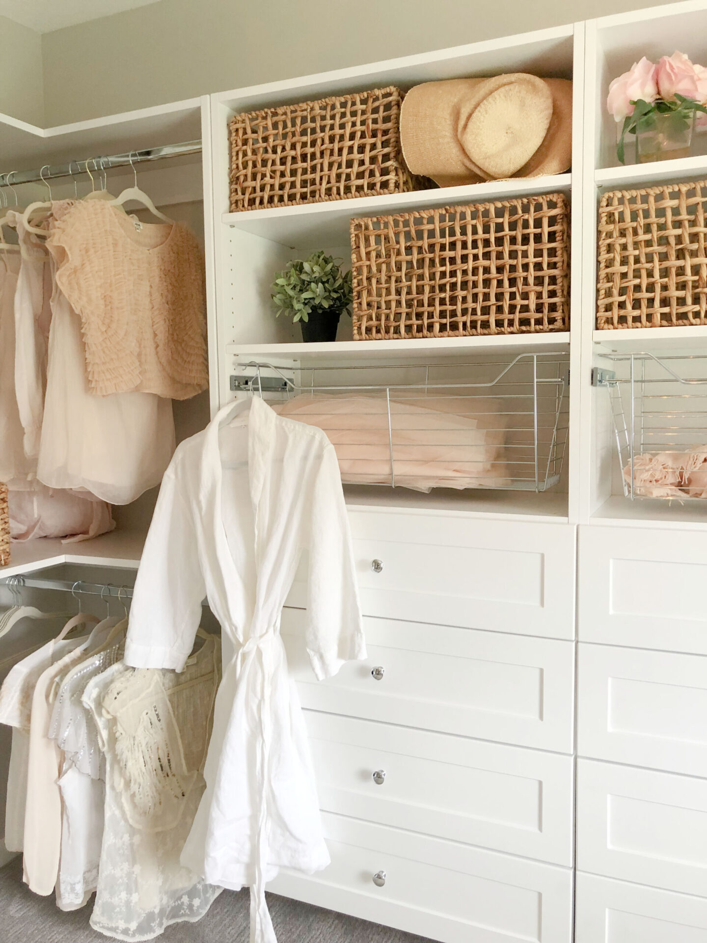 Serene and airy, this customized closet transformed an ugly bedroom and is a pleasure to relax in - Hello Lovely Studio.