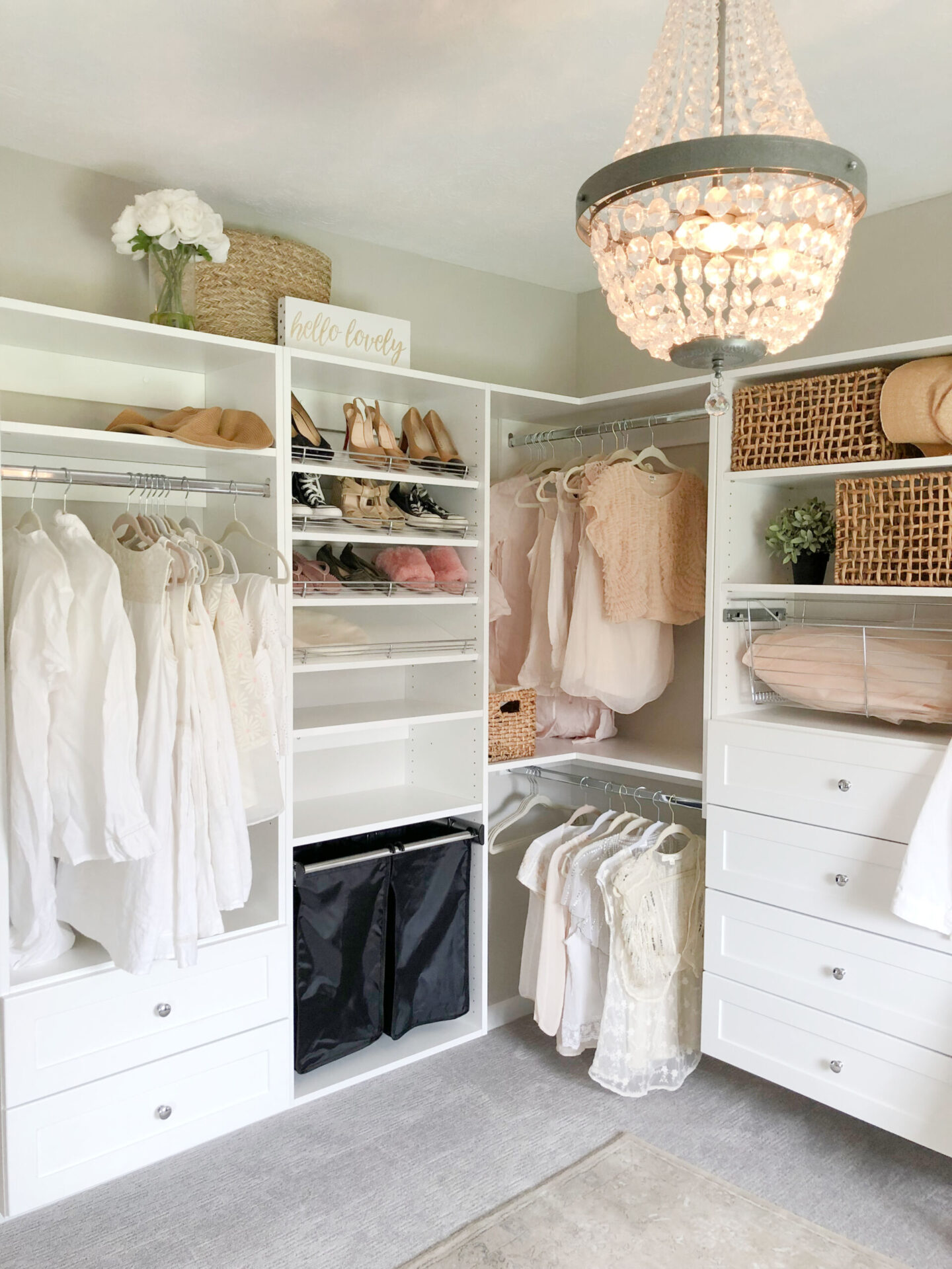 A pretty closet was created in an awkward tiny bedroom - Hello Lovely Studio. #cloffices #closetupgrade