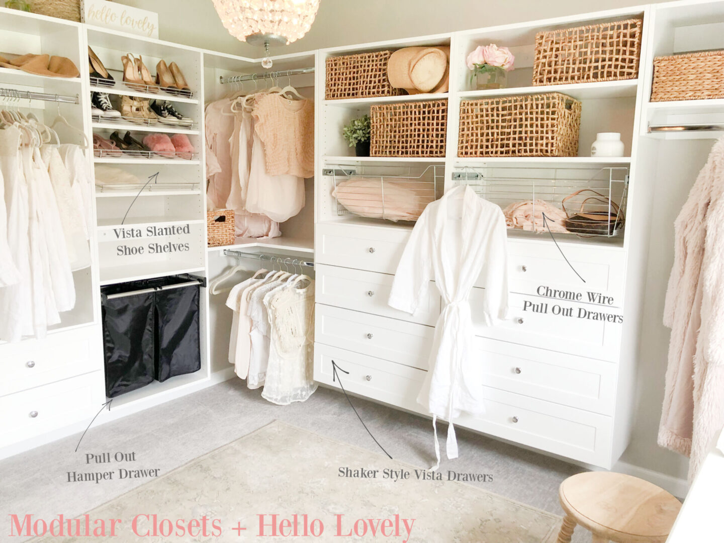 Love the closet accessories and modules from Modular Closets in my closet, office, dressing room "cloffice" - Hello Lovely Studio.