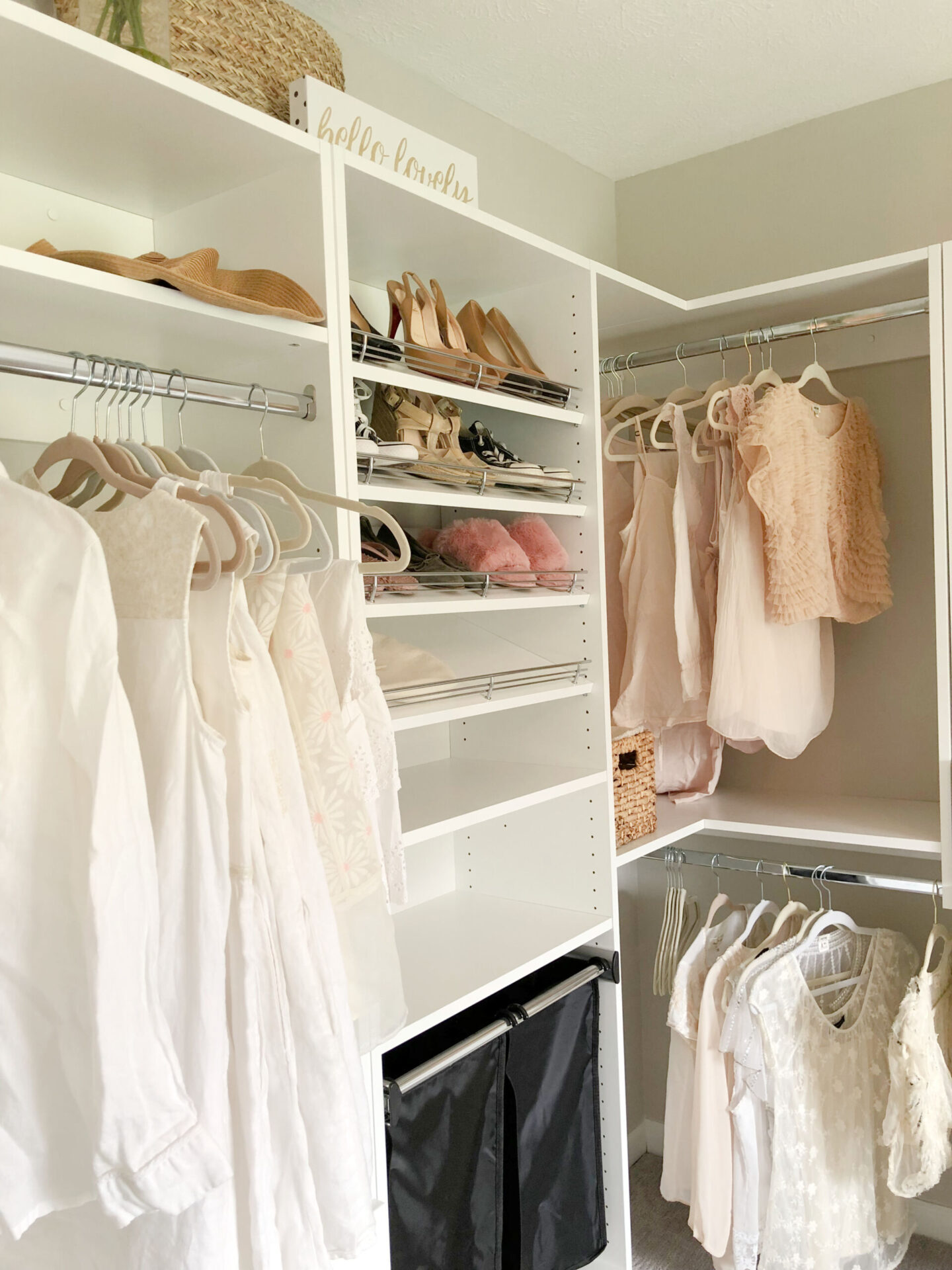 Our DIY closet project has enhanced my everyday! Now my closet feels like a mini boutique - Hello Lovely Studio. #diycloset #customcloset #closetupgrade