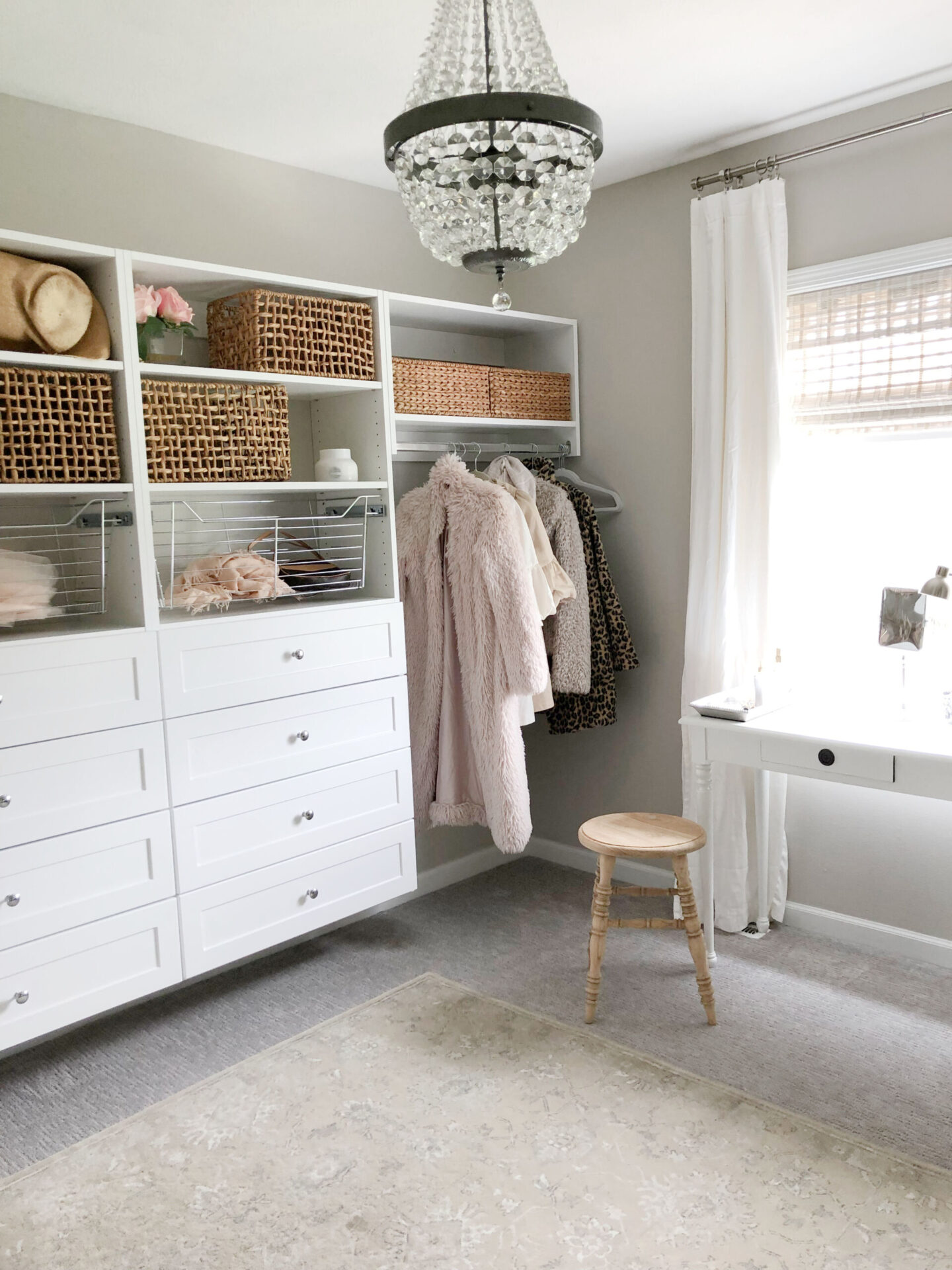 Hanging space and plenty of drawers in my new closet/office/dressing room - Hello Lovely Studio. #diycloset #customcloset #clofficeideas