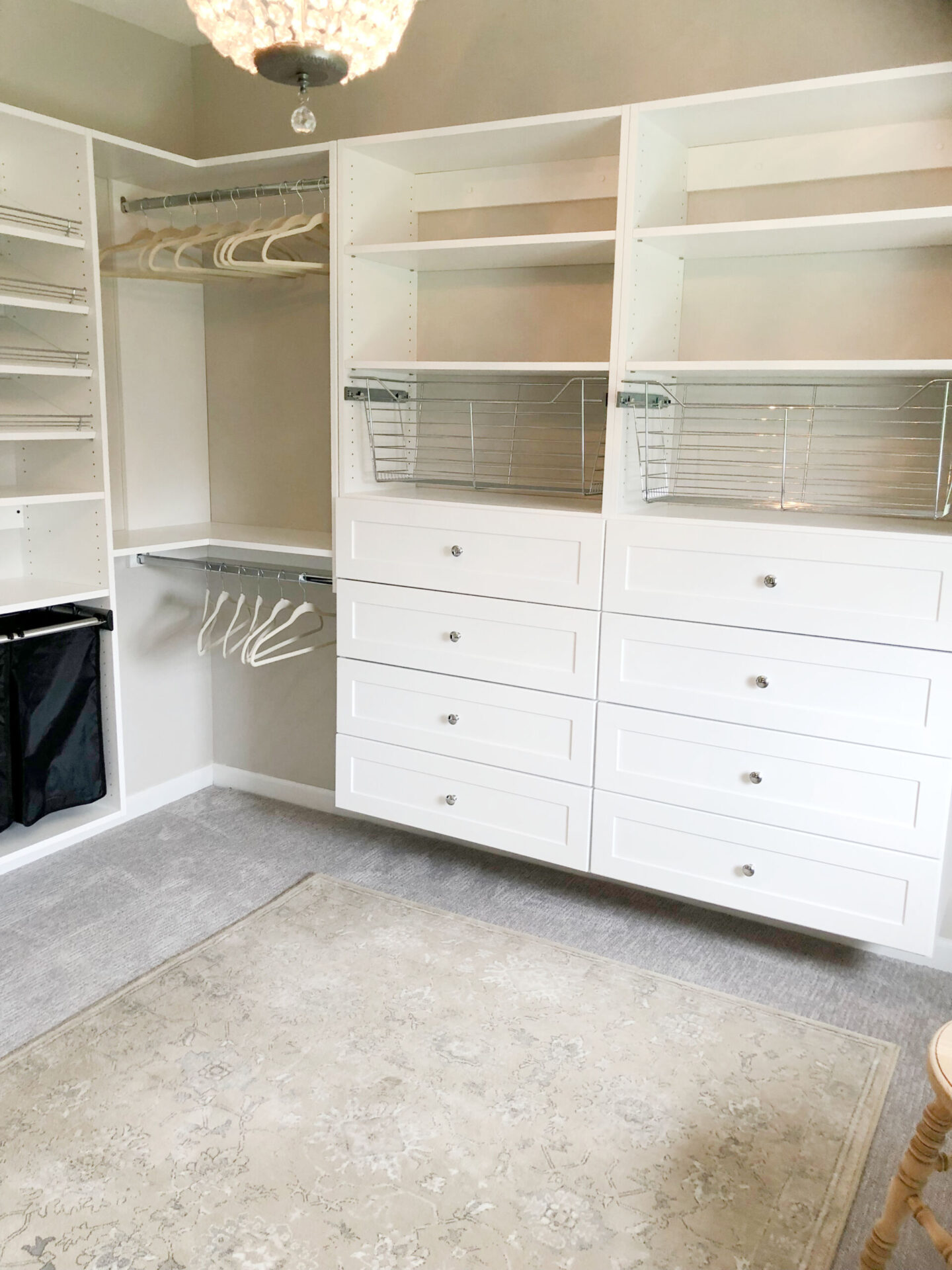 Modular Closets drawers, towers, and accessories in my new closet/home office. Hello Lovely Studio. #diycloset #closetcustomization #closetupgrade