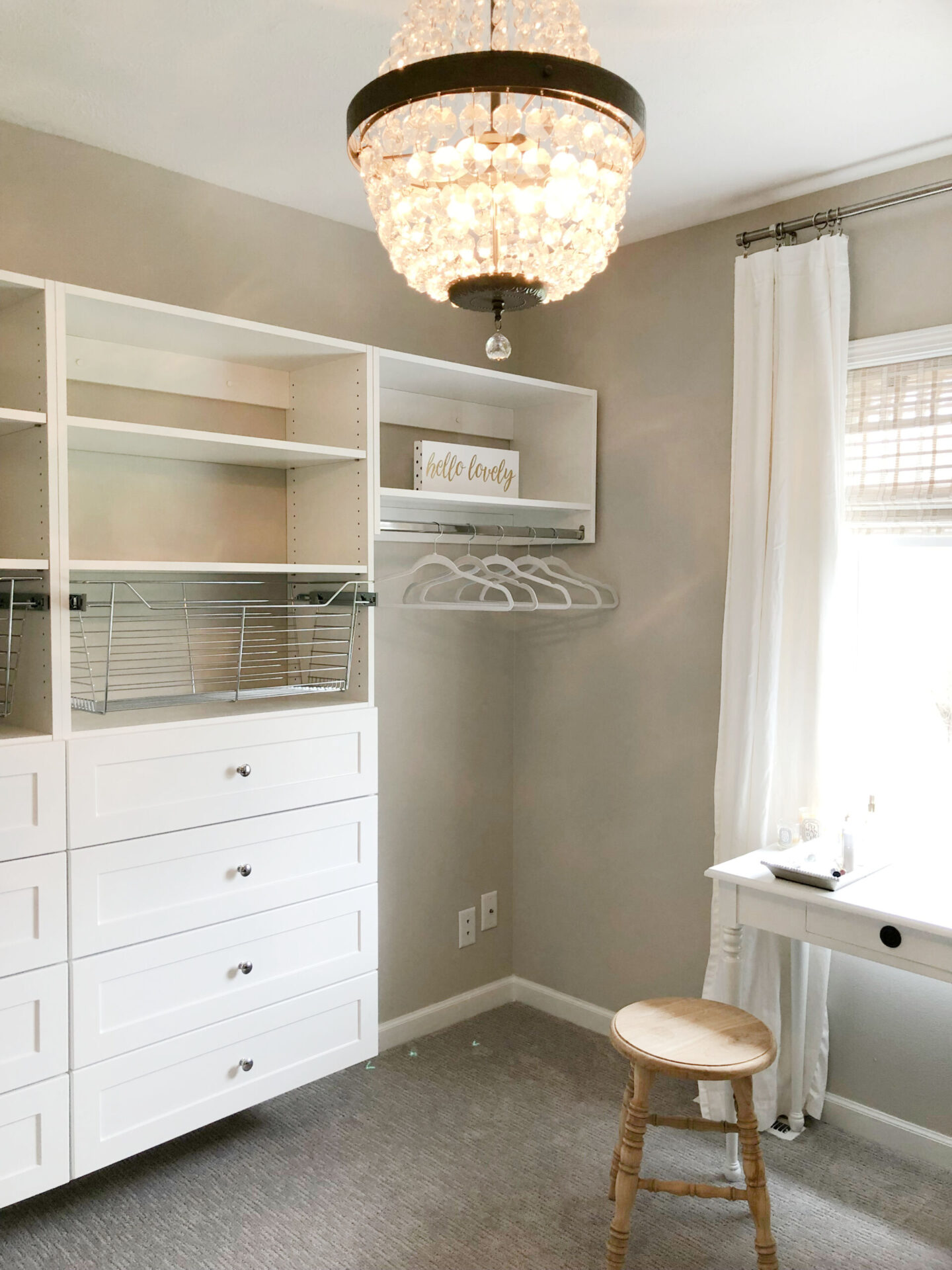 This cloffice dressing room was a perfect solution to my storage needs and a great DIY closet upgrade! Hello Lovely Studio. #diycloset #cloffice #dressingroom