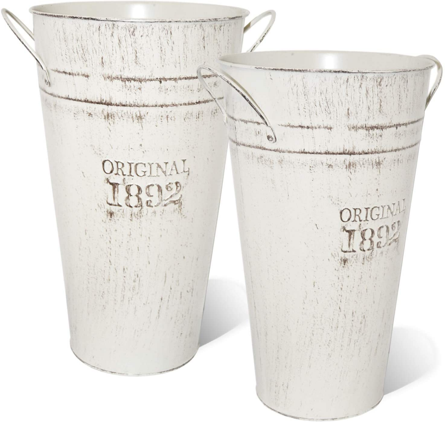 French farmhouse galvanized bucket vase set makes a modern country rustic statement.