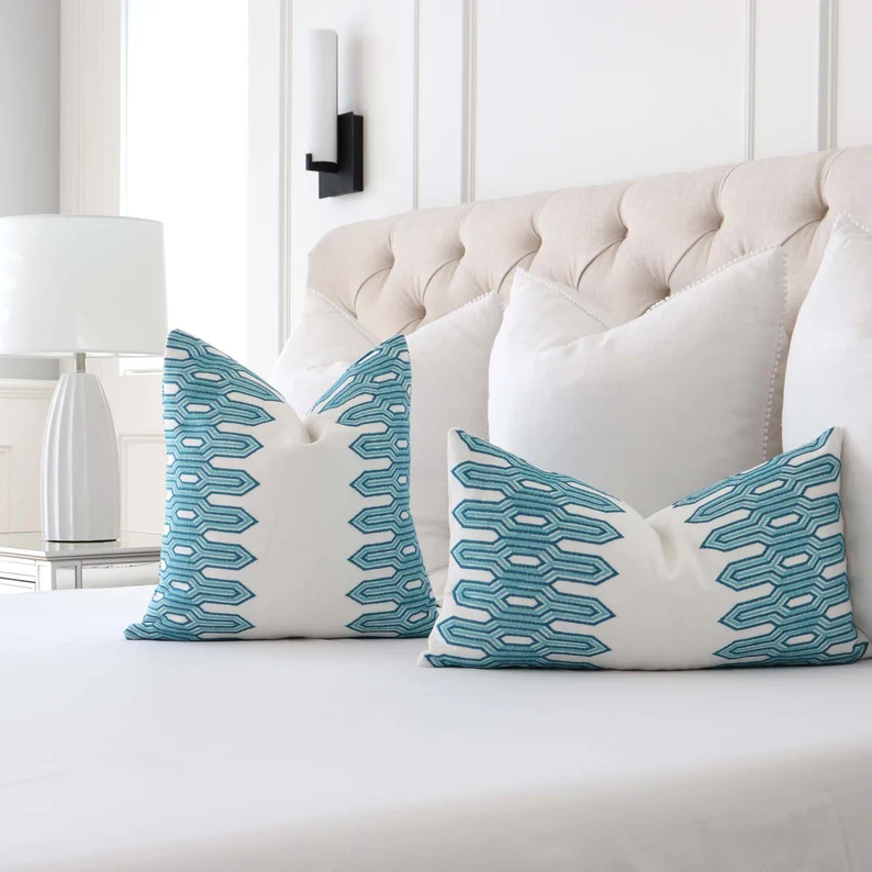 Thibaut Embroidered Stripe Turquoise Custom Pillow Covers, CloeandOlivePillows on Etsy