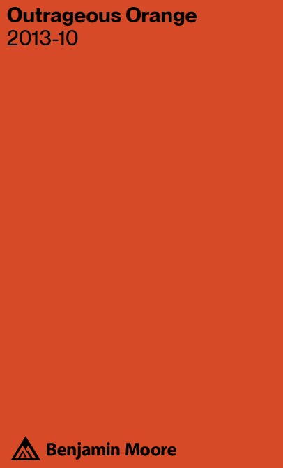 BM Outrageous Orange (a fluorescent red orange paint color) swatch.