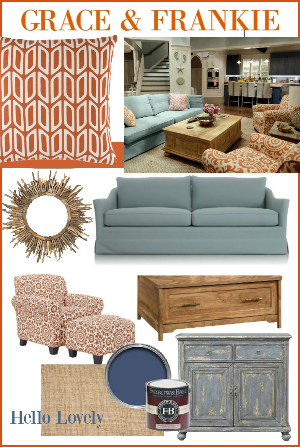 Grace and Frankie beach house (Netflix) mood board on Hello Lovely Studio. #graceandfrankie