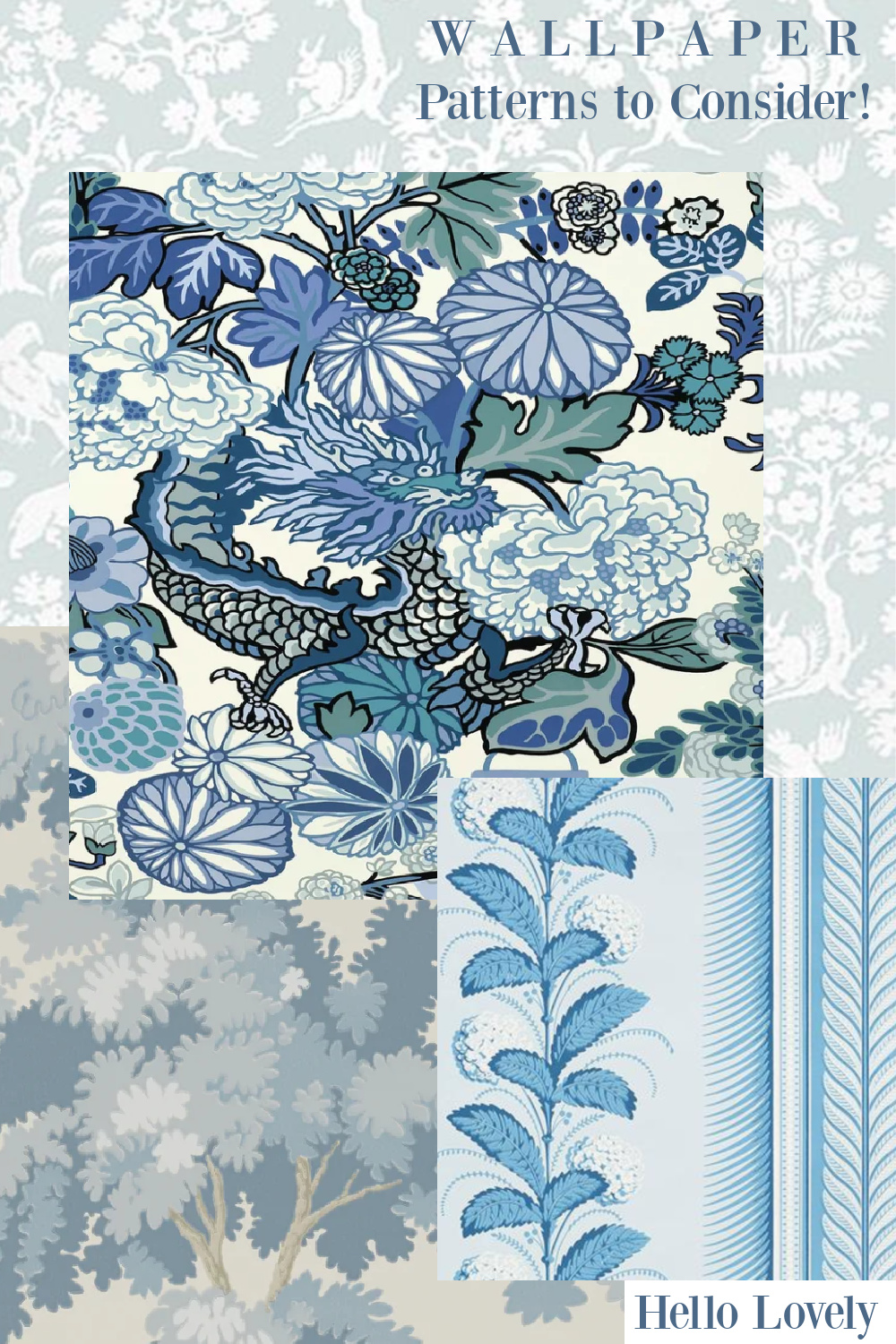 Beautiful wallpaper patterns to consider - Hello Lovely Studio. #wallpaperpatterns #bluewallpaper #floralwallpaper