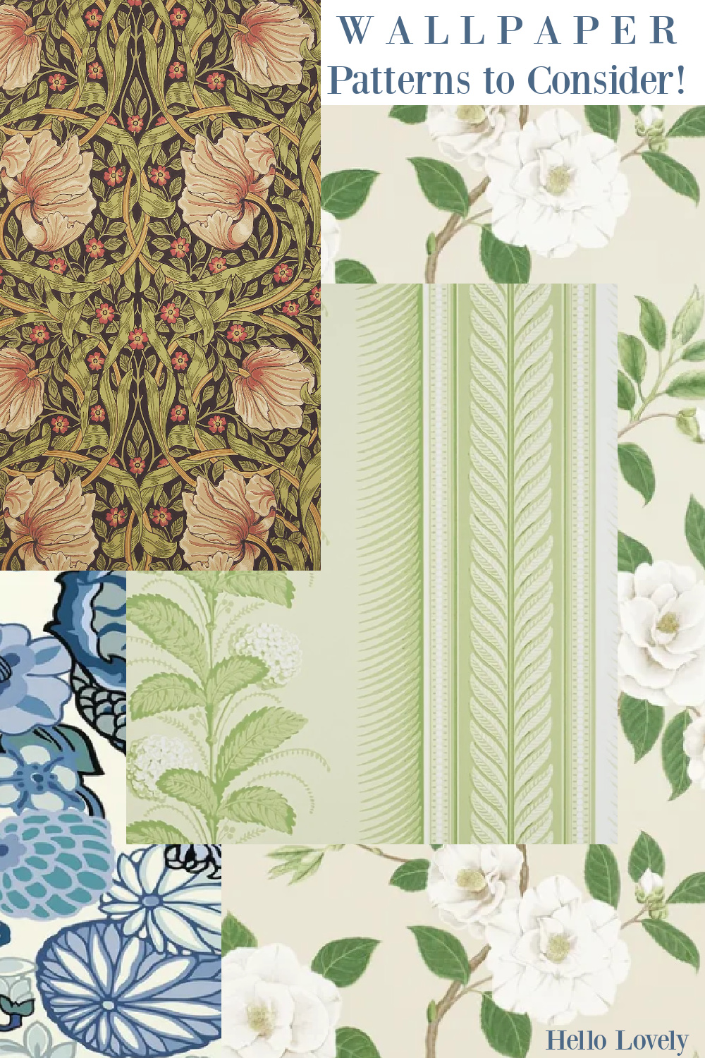 Beautiful wallpaper patterns to consider - Hello Lovely Studio. #wallpaperpatterns #greenwallpaper #floralwallpaper