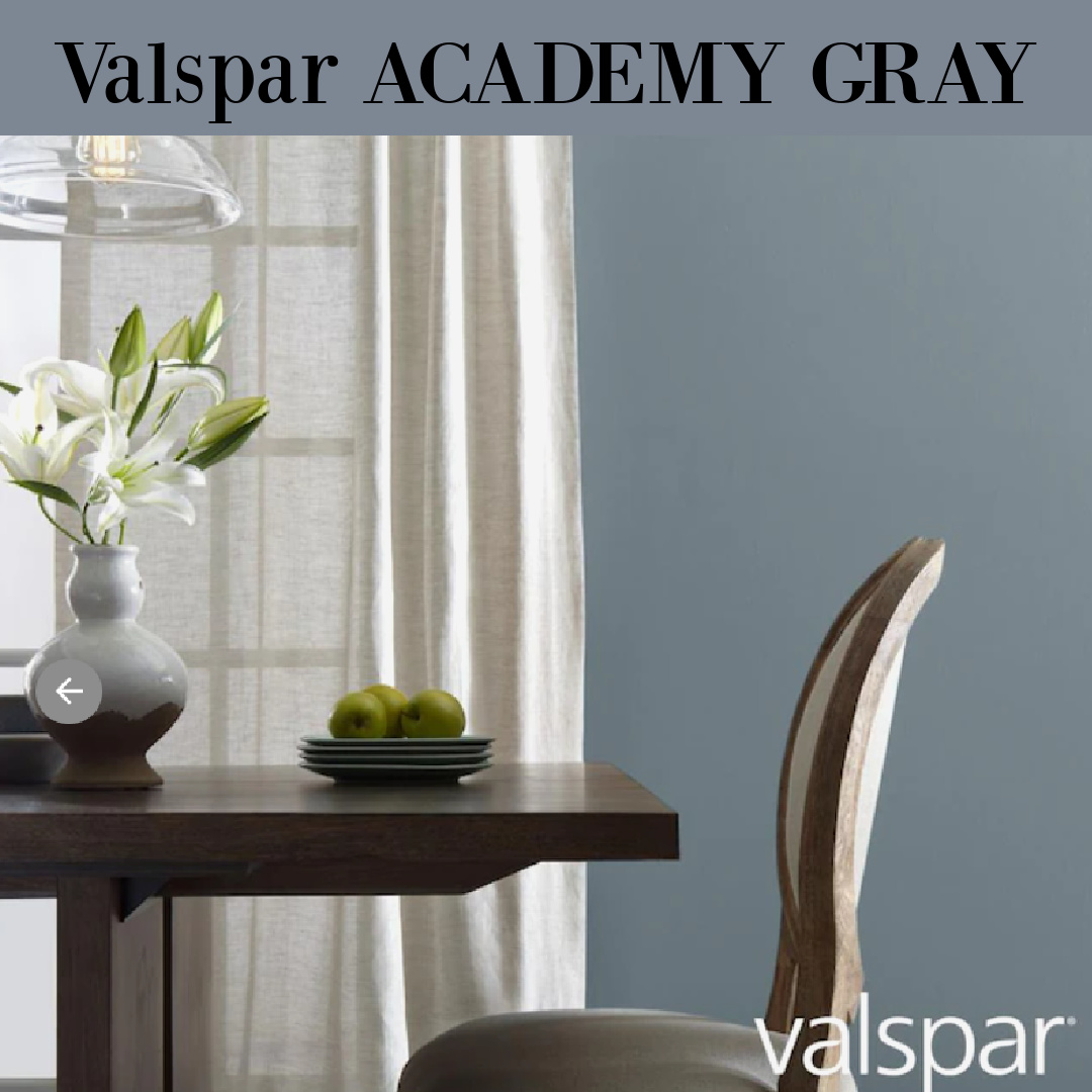 Academy Gray (Valspar) painted dining room. #valsparacademygray #bluegraypaint