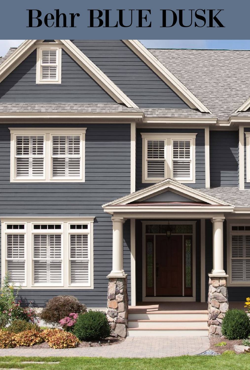 Behr Blue Dusk paint color on house exterior. #behrbluedusk