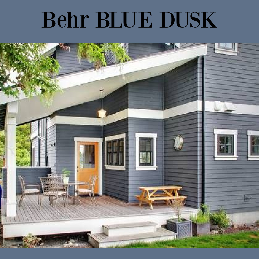 Behr Blue Dusk paint color on house exterior. #behrbluedusk