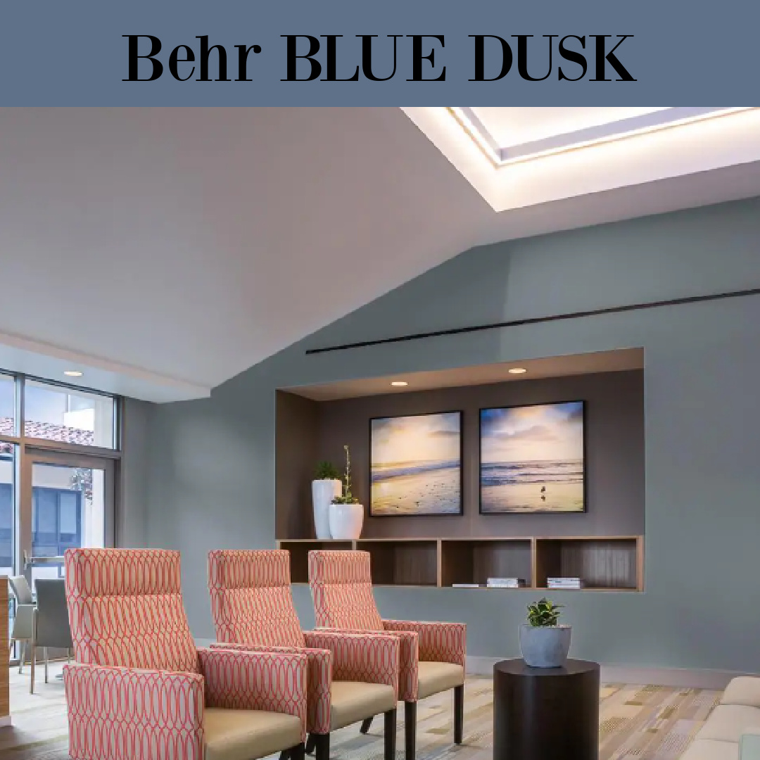Behr Blue Dusk paint color in a lobby.