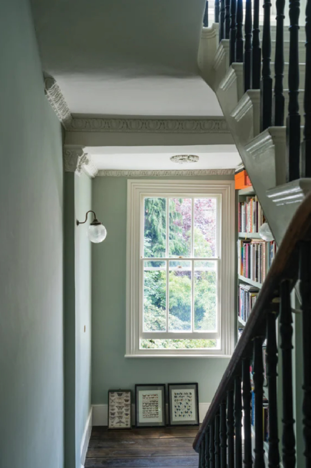 Blue Gray (Farrow & Ball) paint color in a stairway. #farrowandballbluegray