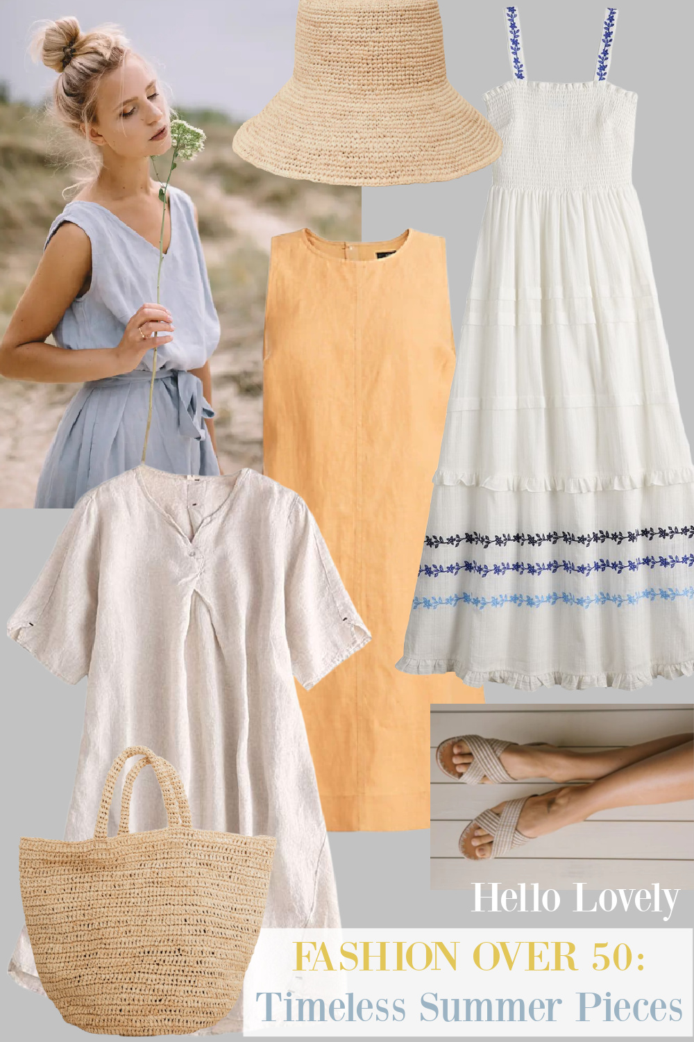 Fashion over 50 timeless summer pieces on Hello Lovely. #summerdresses #fashionover50 #hellolovely