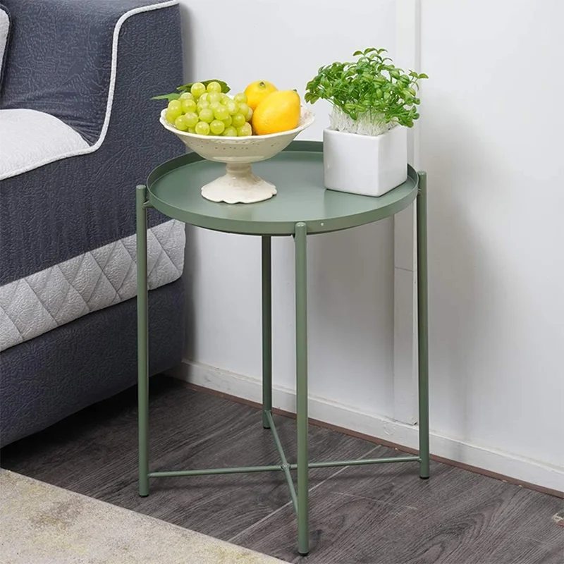 Green steel tray top side table