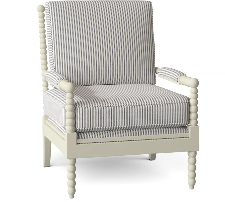 Upholstered Arm Chair with Stripe upholstery and spindle legs