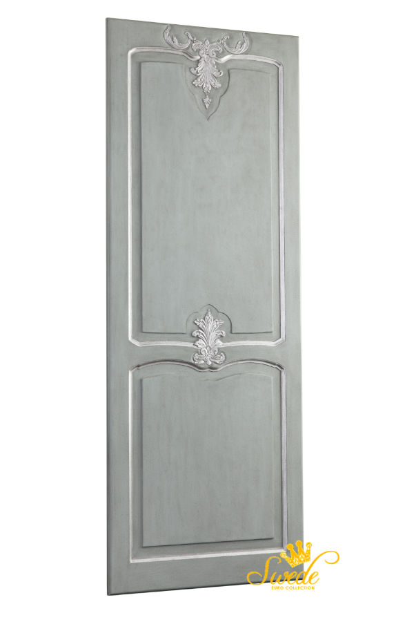 Elegant barn doors, hand carved and hand crafted.
Solid wood.
Height 8’4″ x 39″ Wide. 1-3/8″ Deep.
Will fit 8 foot interior doors that are 32″ or 36″ wide.
Finished on both sides.
Italian silver or gold leaf. Colors shown: Silvermist, 78006 White, Serious Gray