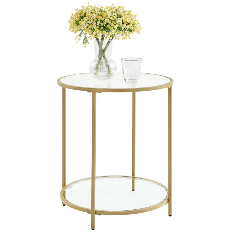 Round Glass End Table with Gold Tones