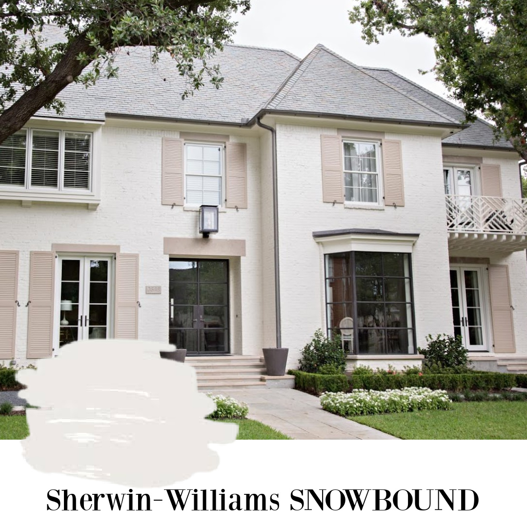 Snowbound SW white paint color on house exterior - Coats Homes. #snowbound #swsnowbound #whitehousecolors