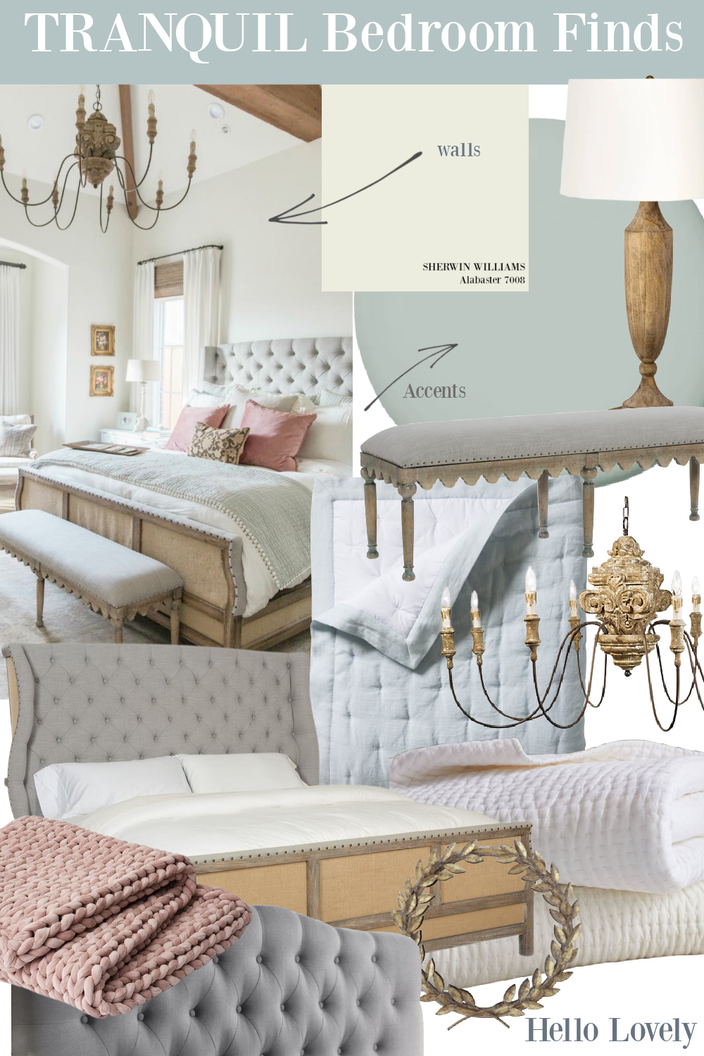 Tranquil bedroom finds - furniture and decor ideas to get the look on Hello Lovely Studio. #paintcolors #bedroomdecor #tranquilbedrooms