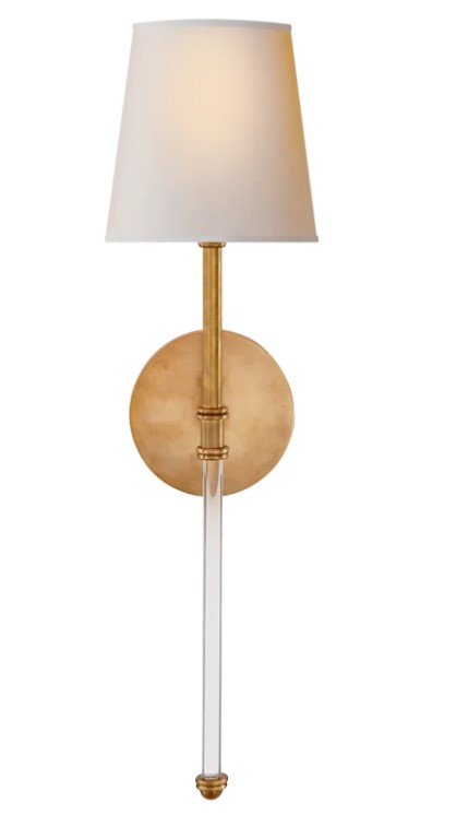 Suzanne Kasler Camille antique brass wall sconce. #classicstyle #wallsconce #brasssconce