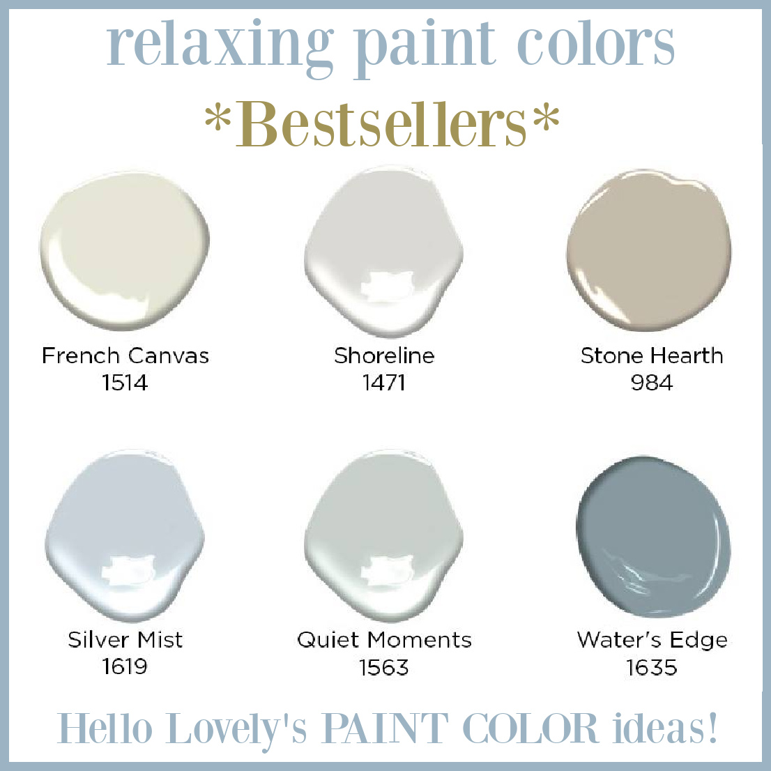 Try the most relaxing paint colors - shared on Hello Lovely Studio. #calmpaintcolors #benjaminmoorepaintcolors #bestsellingpaintcolors