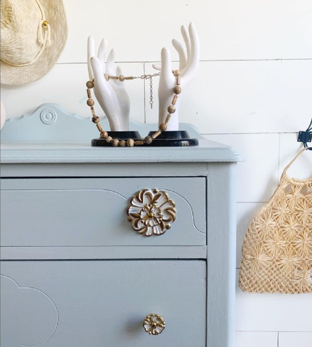 Blue dresser painted Smoke (Benjamin Moore) - @bayberrymoon. #bluepaintcolors #smoke