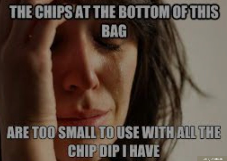 Funny meme chips at the bottom of bag too small to dip via quickmeme. #bagofchips #allthatandbagofchips