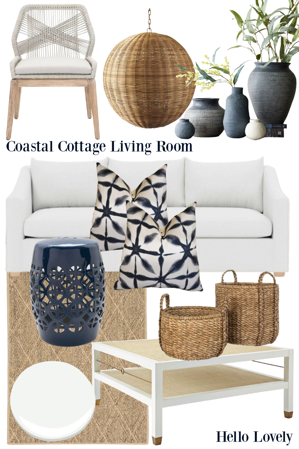 Coastal cottage living room - get the look on Hello Lovely. #coastalcottage #livingroomfurniture #livingroomdecor
