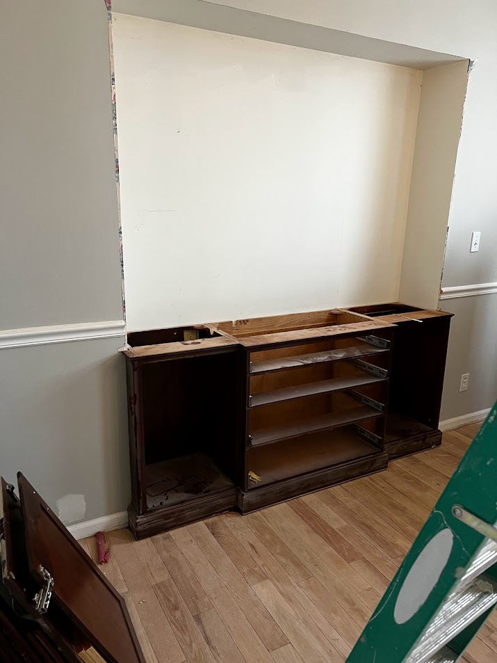 Dining room during Georgian renovation - built in china cabinet removal