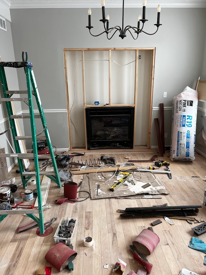 Dining room during Georgian renovation - fireplace