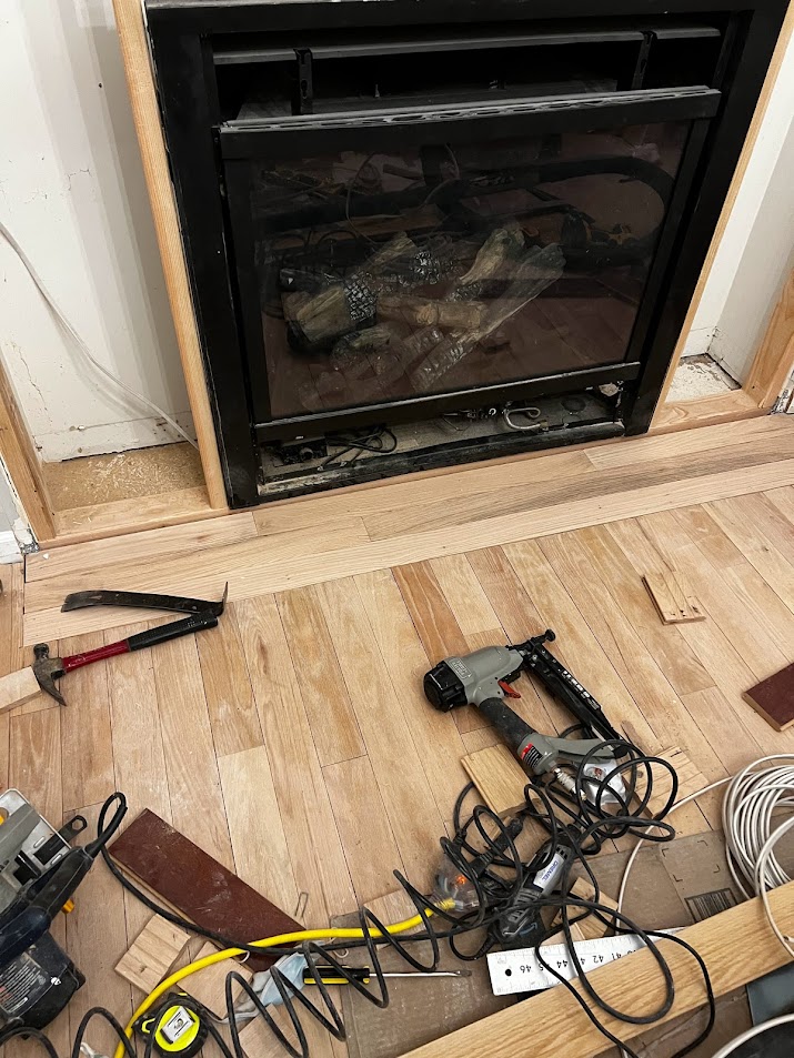 During dining room renovation at Georgian home - gas fireplace going in